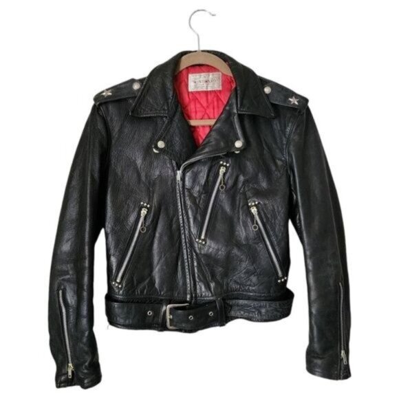 WINDWARD Vintage 1950's Horsehide leather Star epaulet Moto Jacket belted lined - Picture 1 of 16